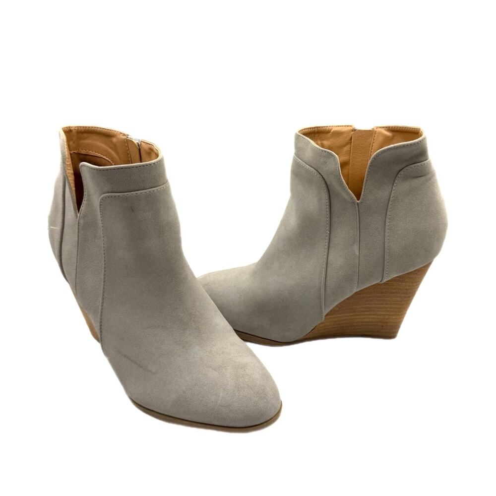 Ccocci Sydney Wedge Light Gray Slit Side Zip Trendy Cute Fall Ankle Booties - Picture 1 of 11